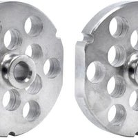 Omcan - #32 (3 mm) Stainless Steel Meat Grinder Plate with Hub & 3 Notches, Pack of 2 - 23552