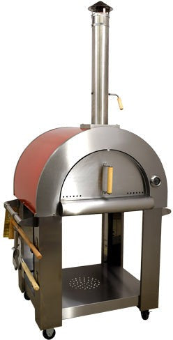 Omcan - 32″ Wood Fired Pizza Oven Stainless Steel with Red Enamel Coating Shield - 48113