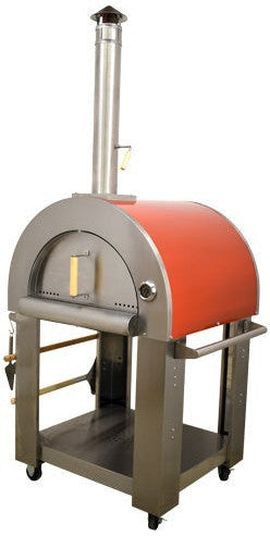 Omcan - 32″ Wood Fired Pizza Oven Stainless Steel with Red Enamel Coating Shield - 48113