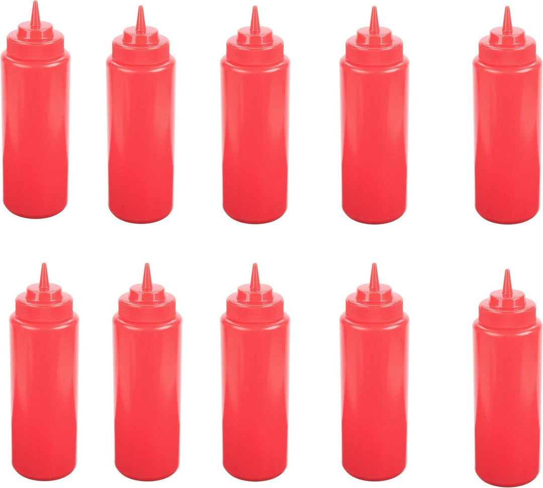 Omcan - 32 oz Red Condiment Squeeze Bottles, Pack of 6 (946 ml), Pack of 10 - 40475