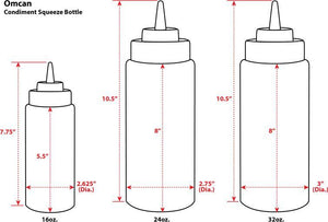 Omcan - 32 oz Red Condiment Squeeze Bottles Set of 6 (946 ml), 10/cs - 40475