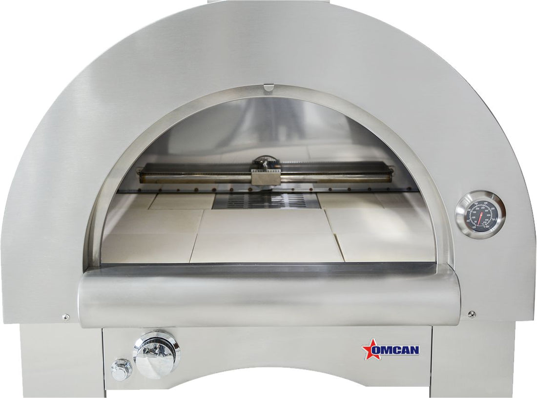 Omcan - 33" 35,000 BTU Stainless Steel Countertop Wood Burning and Propane Gas Pizza Oven - 47875