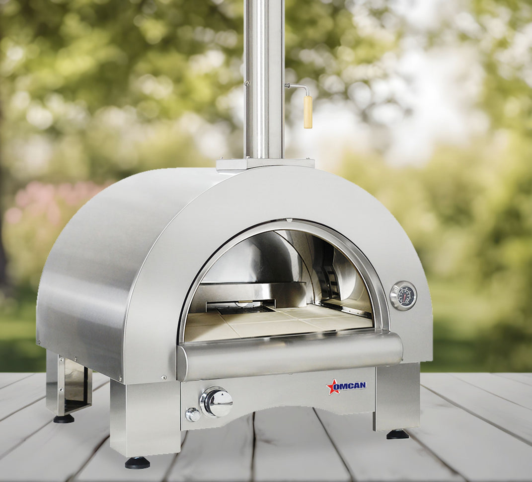 Omcan - 33" 35,000 BTU Stainless Steel Countertop Wood Burning and Propane Gas Pizza Oven - 47875
