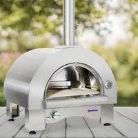 Omcan - 33" 35,000 BTU Stainless Steel Countertop Wood Burning and Propane Gas Pizza Oven - 47875