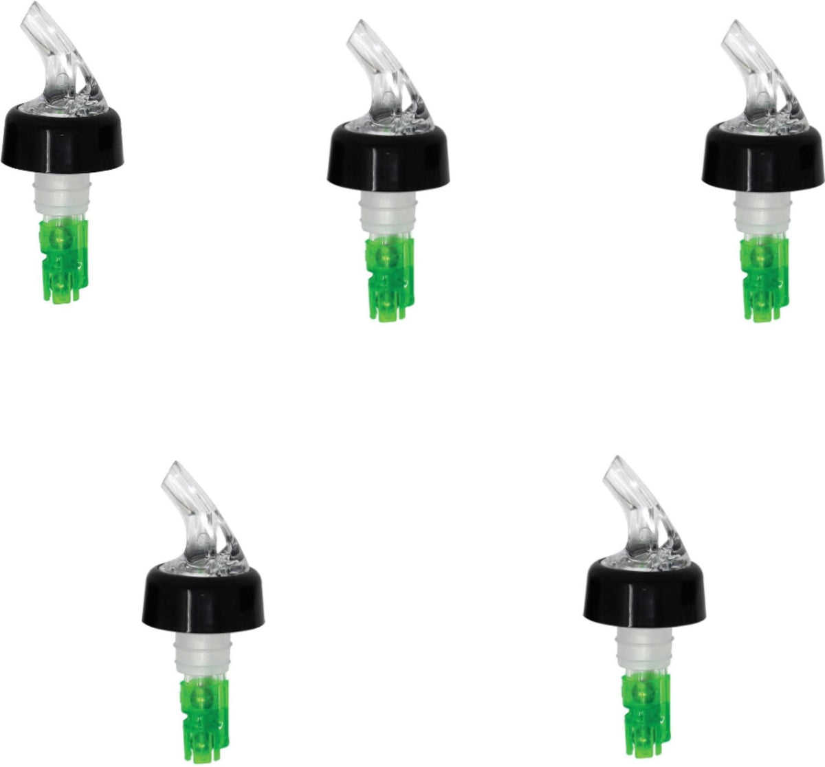 Omcan - 3/4 Oz Clear Spout With Green Tail Measured Liquor Pourer with Collar, Pack of 48 - 80879