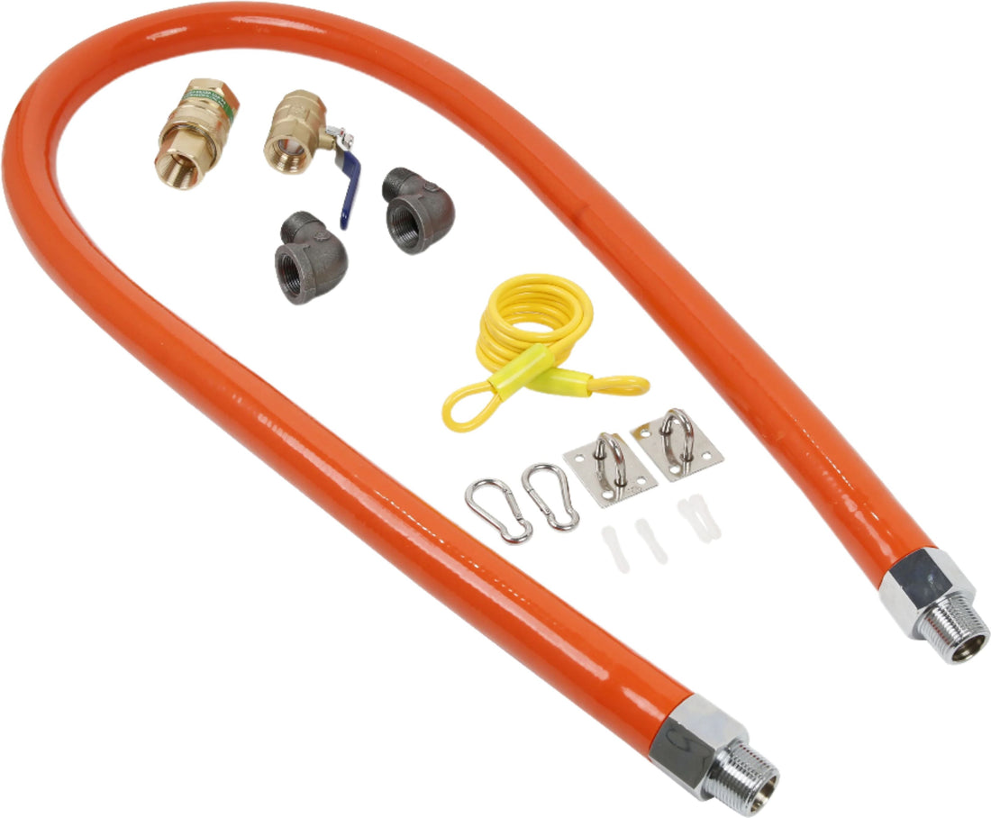 Omcan - 3/4″ x 60″ Mobile Gas Connector Hose Kit With 2 Elbows/Full Port Valve And Quick Disconnect - 47872