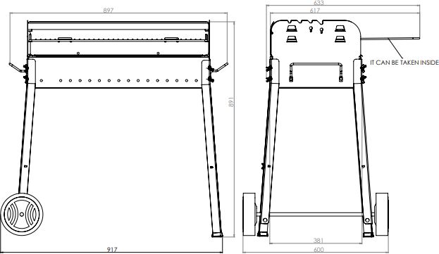 Omcan - 34.6″ x 18.9″ Painted Steel Charcoal BBQ Grill with Double Braizer and 2 Wheels - CE-IT-0154