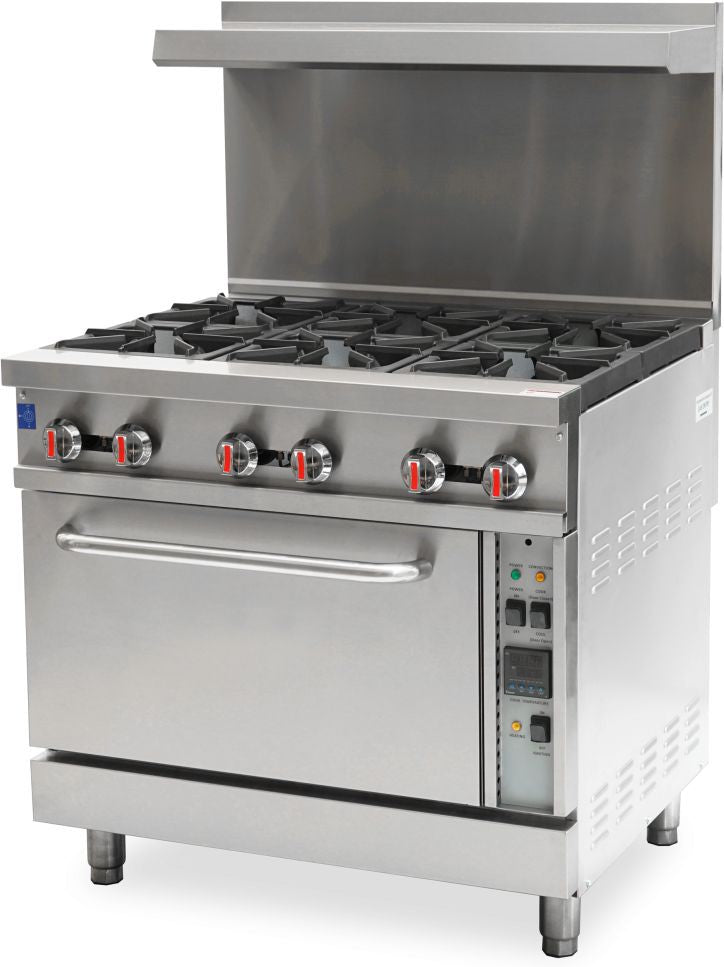 Omcan - 36" 211,000 BTU Commercial Liquid Propane Range with 6 Burner and Convection Oven - 47450