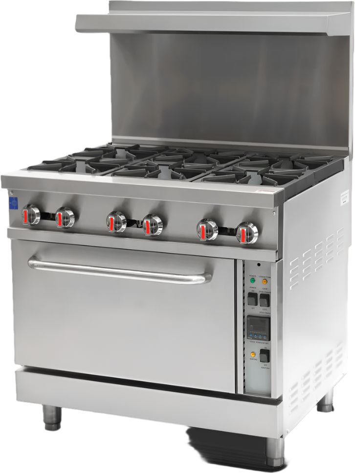 Omcan - 36" 211,000 BTU Commercial Natural Gas Range with 6 Burner and Convection Oven - 47449