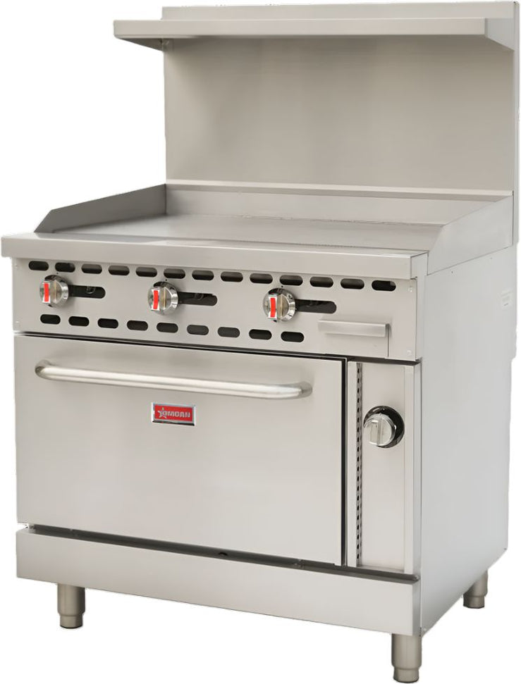 Omcan - 36" 93,000 BTU Commercial Natural Gas Range with 36" Griddle and Standard Oven - 48189