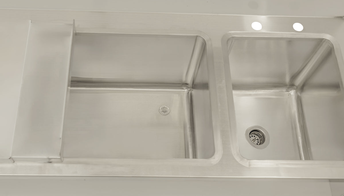 Omcan - 36″ Cocktail Mix Unit with 7″ Back Splash, Ice Bin & Two Sinks - 48618