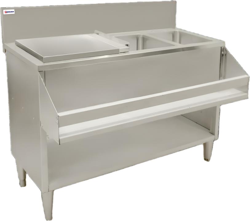Omcan - 36″ Cocktail Mix Unit with 7″ Back Splash, Ice Bin & Two Sinks - 48618