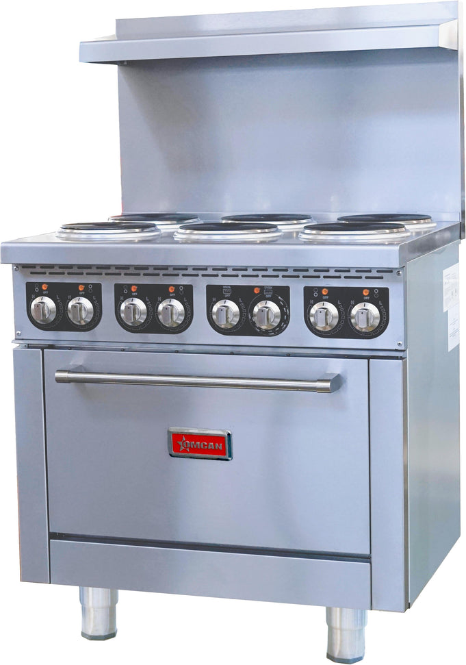 Omcan - 36” Commercial 1 Ph Electric Range with 6 Burners and Standard Oven - 49170