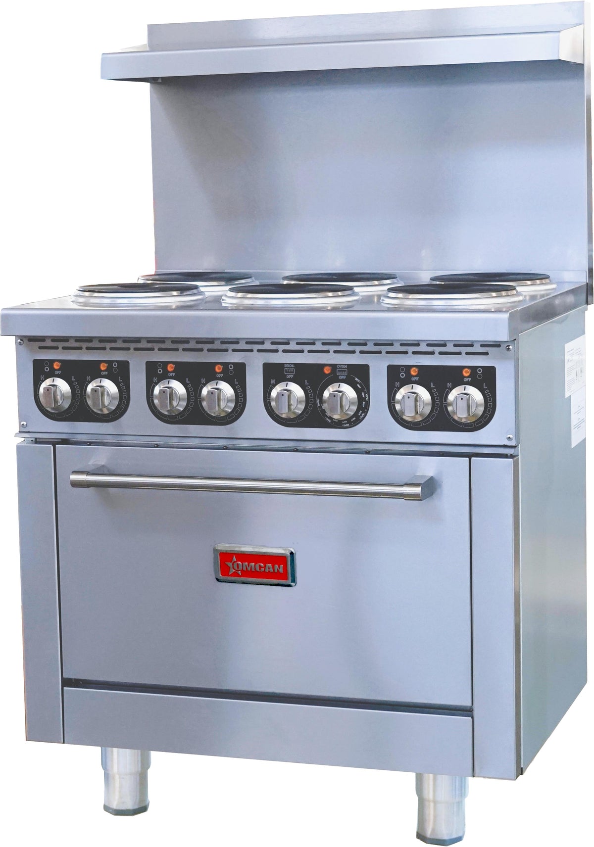 Omcan - 36” Commercial 3 Ph Electric Range with 6 Burners and Standard Oven - 49171