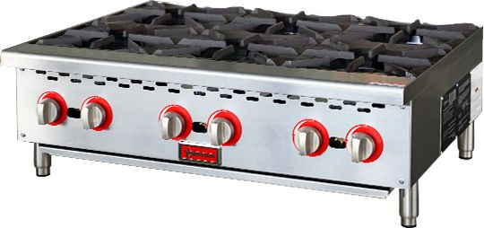Omcan - 36" Gas Hotplate with 6 Burners Natural Gas with Propane - 47381