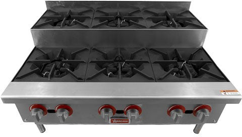 Omcan - 36″ Step Up Stainless Steel Hot Plate with 6 Burners - 47384