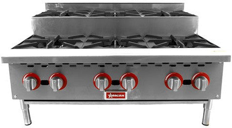 Omcan - 36″ Step Up Stainless Steel Hot Plate with 6 Burners - 47384