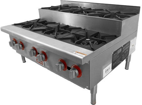 Omcan - 36″ Step Up Stainless Steel Hot Plate with 6 Burners - 47384