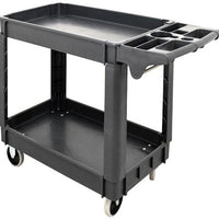 Omcan - 39.8" x 17.3" x 33" Heavy Duty Dark Gray 2 Shelf Utility Cart with Extended Handle - 47152