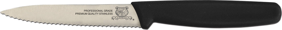 Omcan - 4” Wave Edge Paring Knife with Black Polypropylene Handle, Pack of 20 - 11494