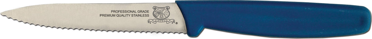 Omcan - 4” Wave Edge Paring Knife with Blue Polypropylene Handle, Pack of 20 - 11495