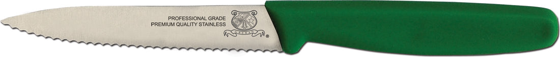 Omcan - 4” Wave Edge Paring Knife with Green Polypropylene Handle, Pack of 20 - 11496