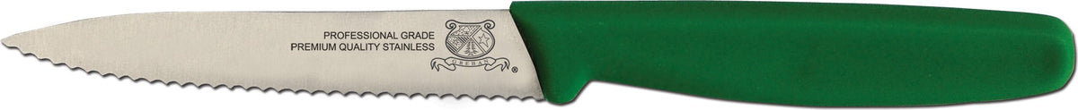 Omcan - 4” Wave Edge Paring Knife with Green Polypropylene Handle, Pack of 20 - 11496