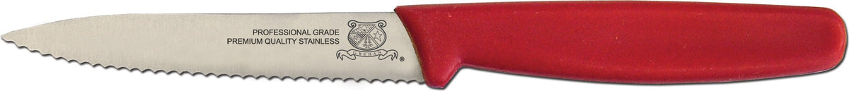 Omcan - 4” Wave Edge Paring Knife with Red Polypropylene Handle, Pack of 20 - 11497