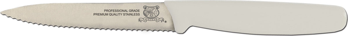 Omcan - 4” Wave Edge Paring Knife with White Polypropylene Handle, Pack of 20 - 11499