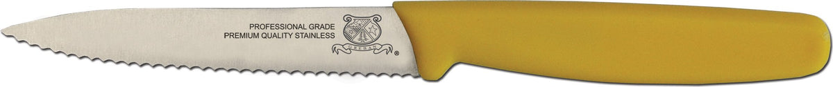 Omcan - 4” Wave Edge Paring Knife with Yellow Polypropylene Handle, Pack of 20 - 11498