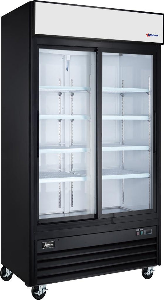 Omcan - 40” Glass 2 Sliding Door Black Merchandiser Refrigerator - 50131