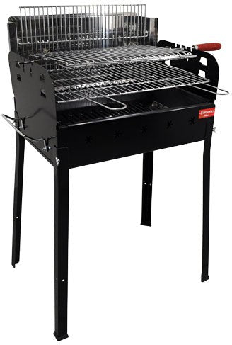 Omcan - 40.2″ x 20.1″ Painted Steel Charcoal BBQ Grill with Stainless Steel Double Grid and Central Rod for Vertical Cooking - CE-IT-0155