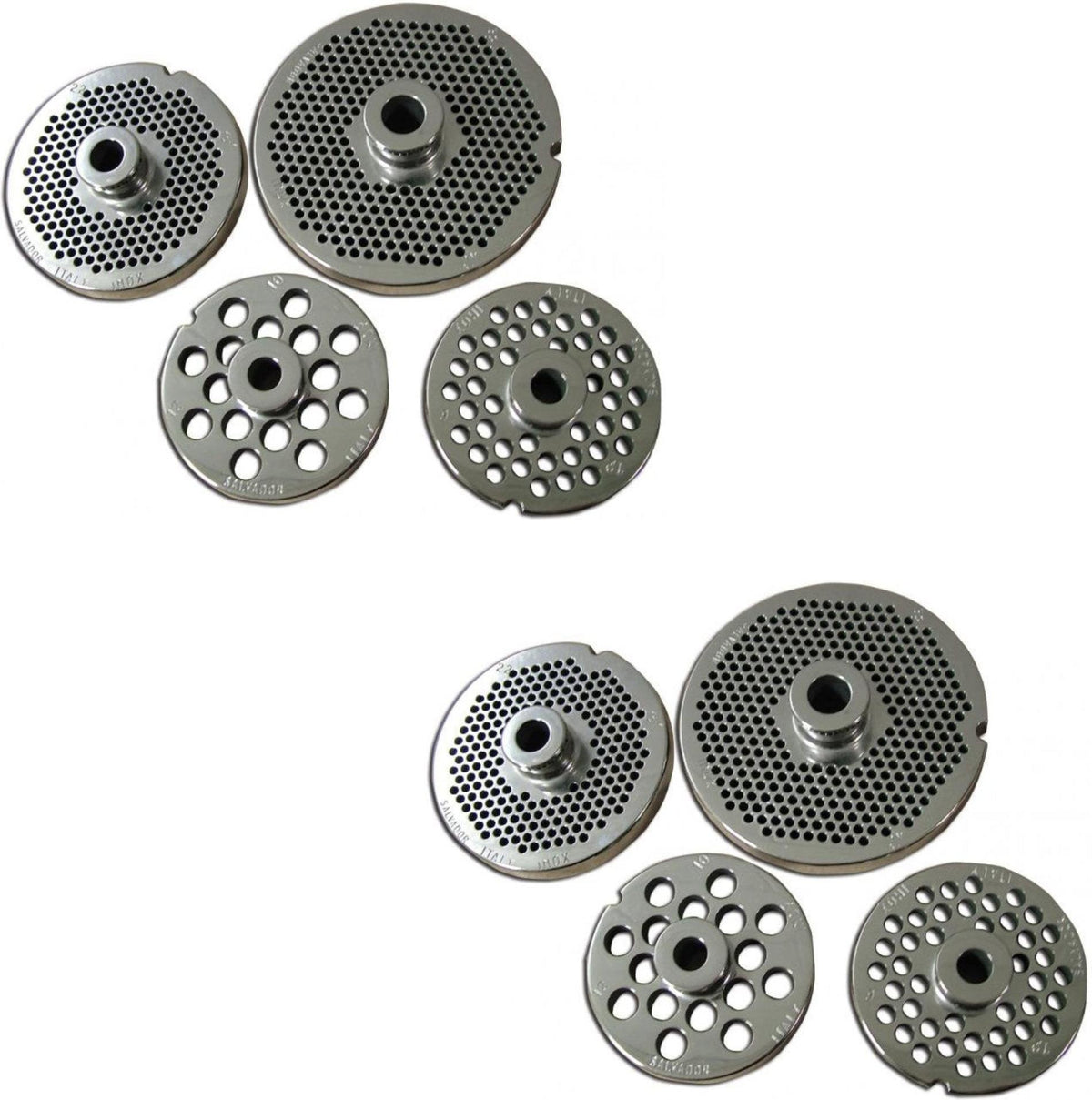 Omcan - 43563 European Style #32 Round Stainless Steel Plate with Hub and 3.2 mm (0.125″) Three Notches, Pack of 2 -