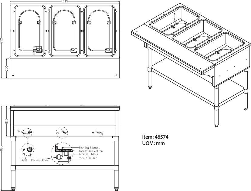 Omcan - 44" Electric Hot Food Table with Cutting Board & Undershelf - FW-CN-0003-H