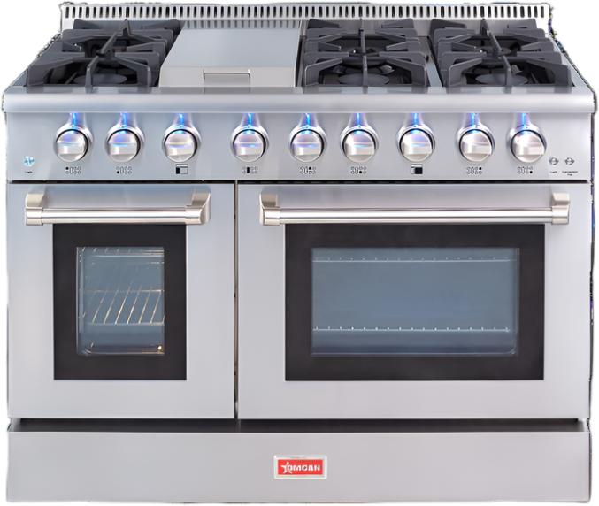 Omcan - 48″ 6-Burner Residential Natural Gas Range with Two Oven - 48596