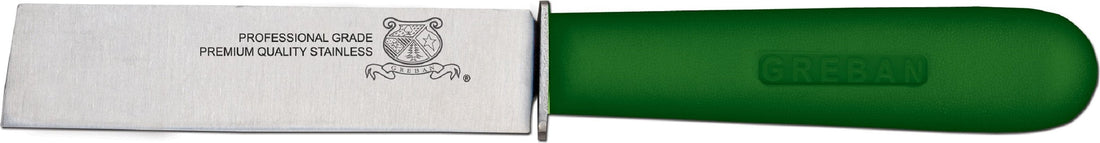 Omcan - 4.5” Cut-Off Knife with Guard & Green Handle, Pack of 10 - 11604