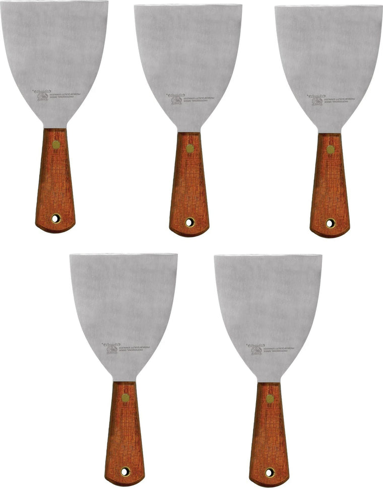 Omcan - 4.5” x 4” Greban Pan Scraper with Wood Handle, Pack of 5 - 23738