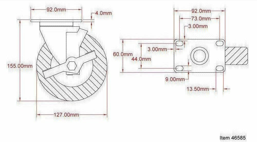 Omcan - 5" Caster with Brake For Worktables With Cabinet, Sliding Door and Drawers, Pack of 10 - 46585