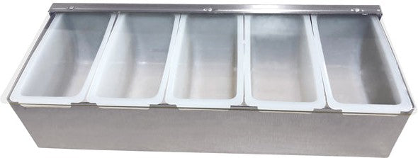 Omcan - 5 Compartment Stainless Steel Condiment Holder with Clear Cover, Pack of 4 - 80866