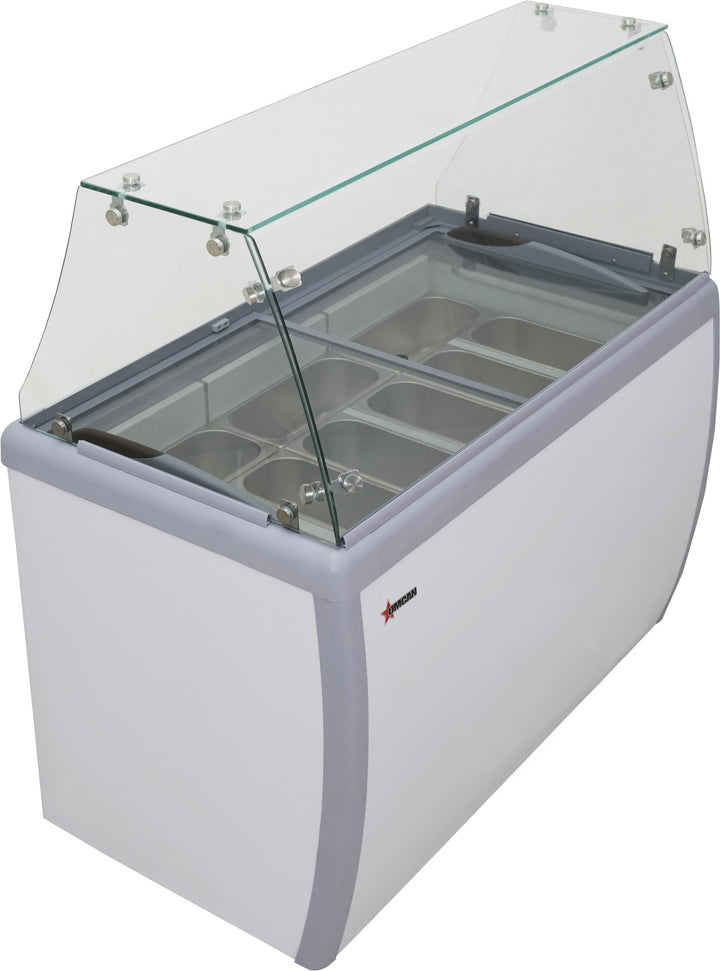 Omcan - 50″ Nine Pan Gelato Dipping Cabinet with Flat Sneeze Guard and Pans - 47743