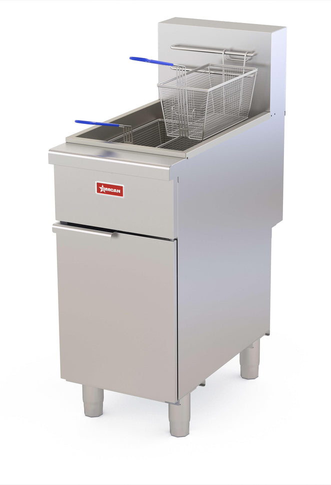 Omcan - 50 lbs Capacity Natural Gas Open Pot Floor Model Fryer - 48550