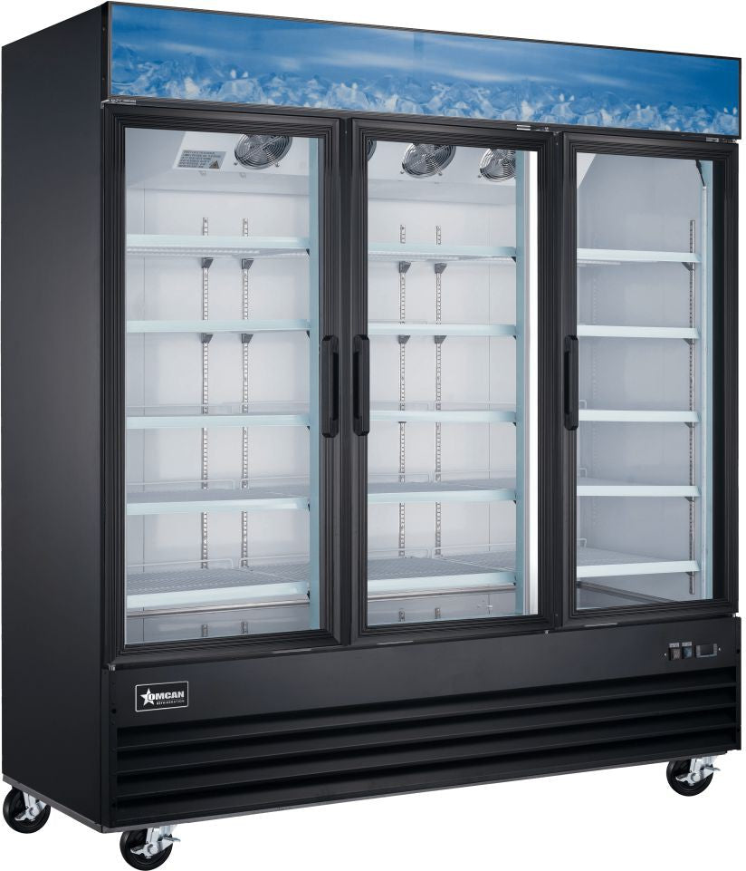 Omcan - 52.3 Cu.Ft. Black Display Freezer With Triple Glass Door - 51087