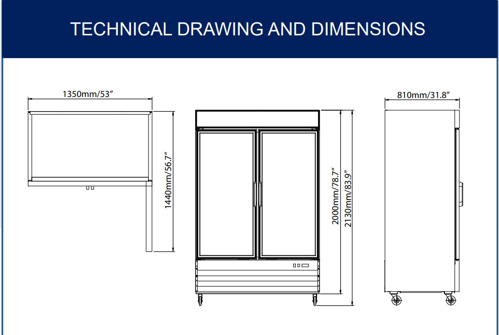 Omcan - 53" Black Display Refrigerator with 2 Swing Glass Doors - RE-CN-0045-HC-SB