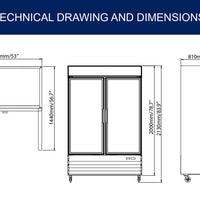 Omcan - 53" Black Display Refrigerator with 2 Swing Glass Doors - RE-CN-0045-HC-SB