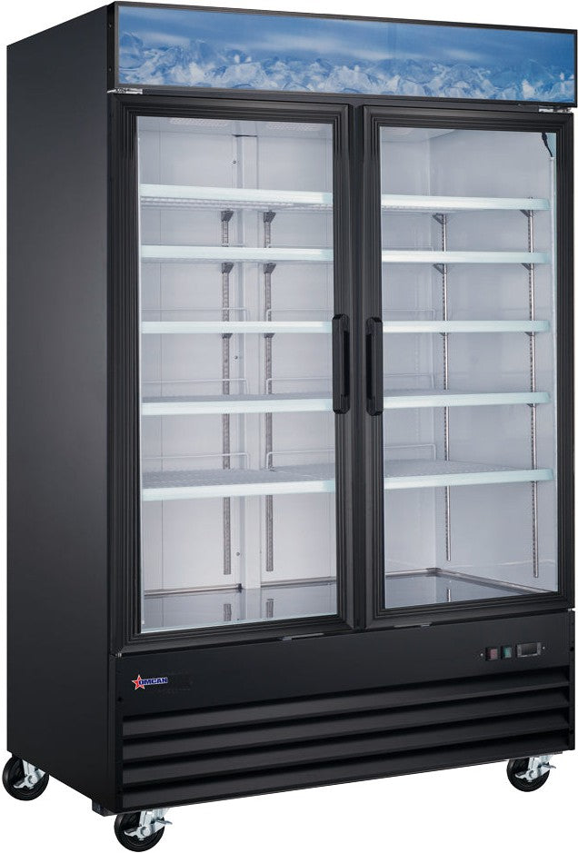 Omcan - 53" Black Display Refrigerator with 2 Swing Glass Doors - RE-CN-0045-HC-SB