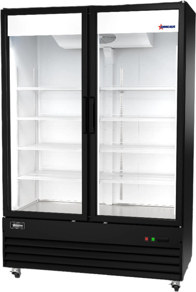 Omcan - 54” Glass 2 Swing Door Black Merchandiser Refrigerator - 50124