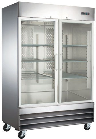 Omcan - 54″ Stainless Steel Reach in Refrigerator Double Glass Door With 47 Cu.Ft. Capacity - 51026
