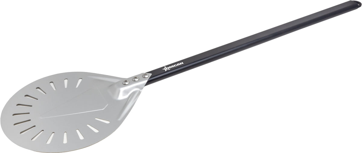 Omcan - 54.3" Perforated Aluminum Pizza Peel with 8” Round Blade, Pack of 3 - 81189