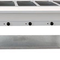 Omcan - 58″ 4 Pan Open Well Electric Steam Table with Cutting Board and Adjustable Undershelf - 46647