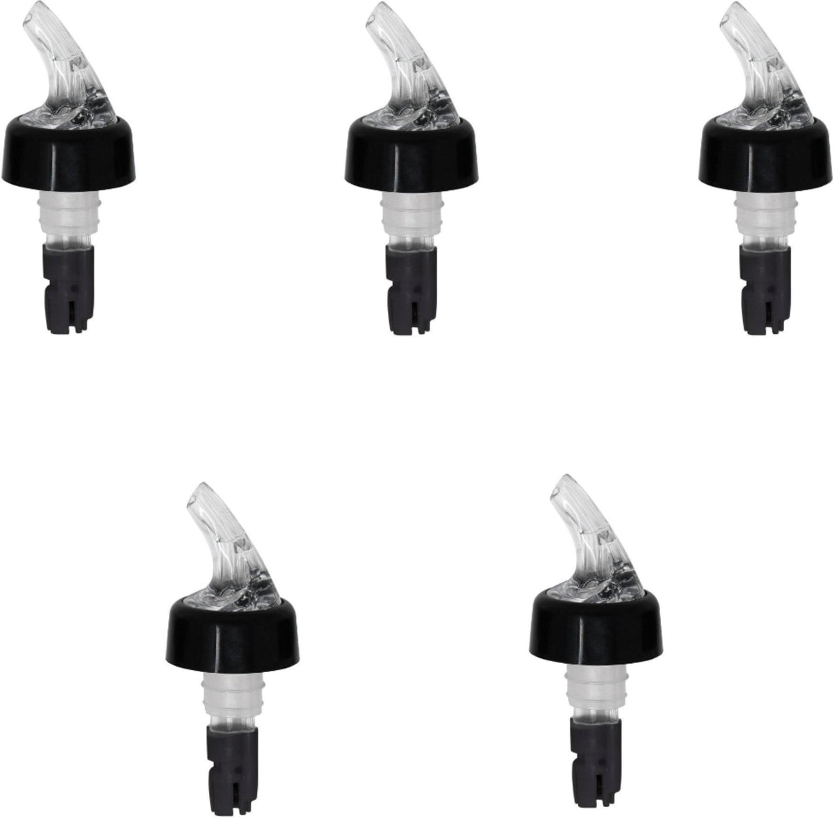 Omcan - 5/8 Oz Clear Spout With Black Tail Measured Liquor Pourer with Collar, Pack of 48 - 80878